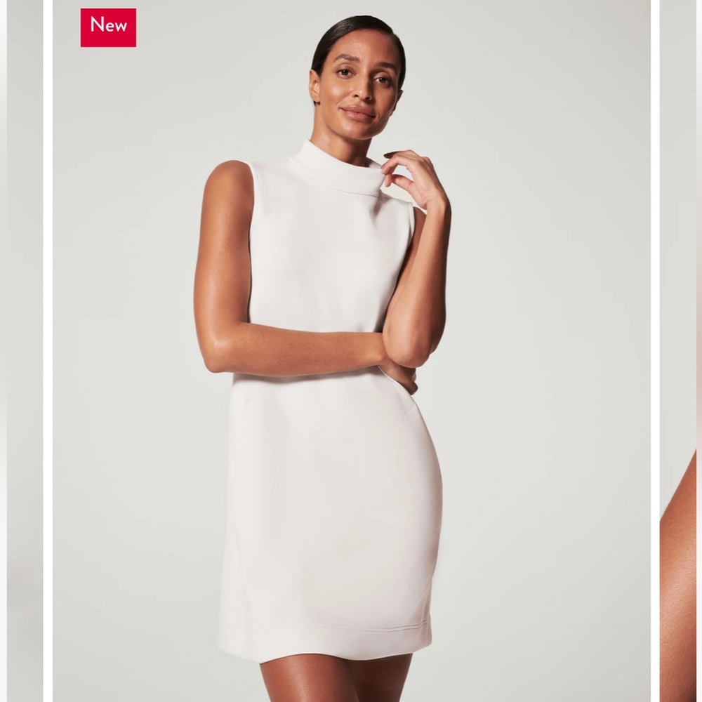 NEW SPANX AirEssentials Mock Neck Dress white cloud